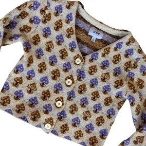 HUF ladies  Mushroom Knit cropped stretch Cardigan sweater size Large